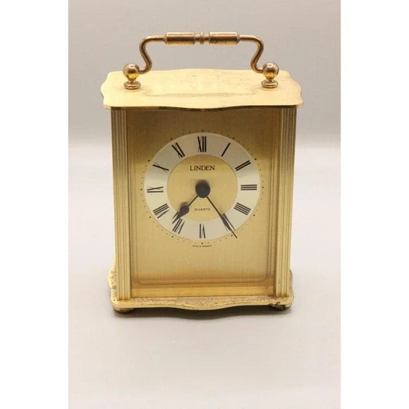 Vintage Linden Quartz Brass Trim Mantle Carriage Clock Made Germany Working
