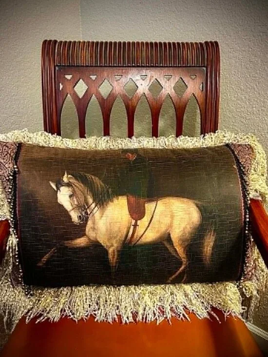 NWT ALEXANDRA'S ACCENTS Lux Tudor Equestrian Canvas Print Accent Pillow 28x18