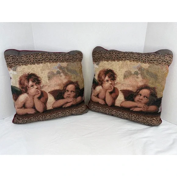 Vintage 90s Whimsical Whimsigoth Throw Pillows Butterfly Cherubs Angels Romantic
