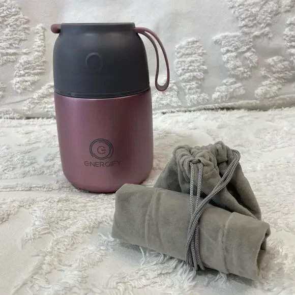 GNERGIFY Double Wall Vacuum Food Jar Thermos w/ Folding Spoon & Bag 22 oz Purple