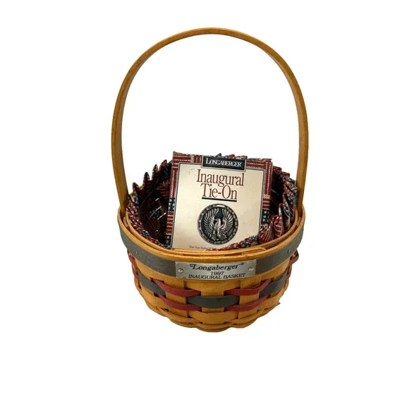 1997 Longaberger Inaugural Basket w/Flag Liner, Protector & Tie-On Vintage