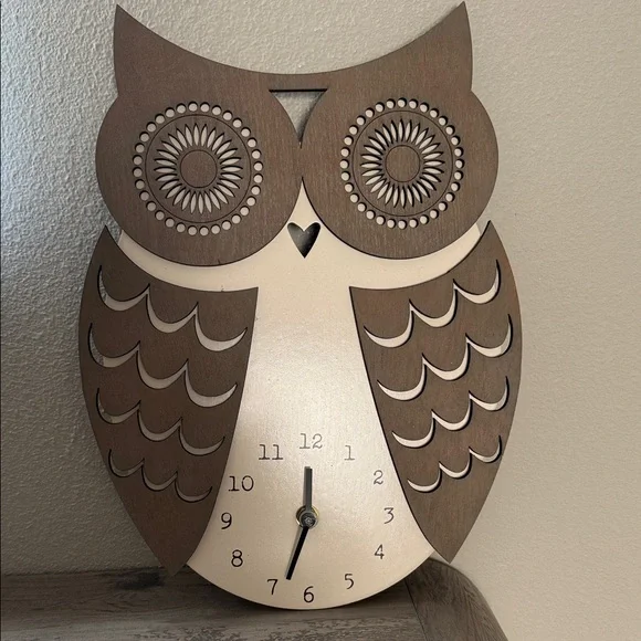 Owl Wall Clock Decor in Brown and Cream - Unbranded