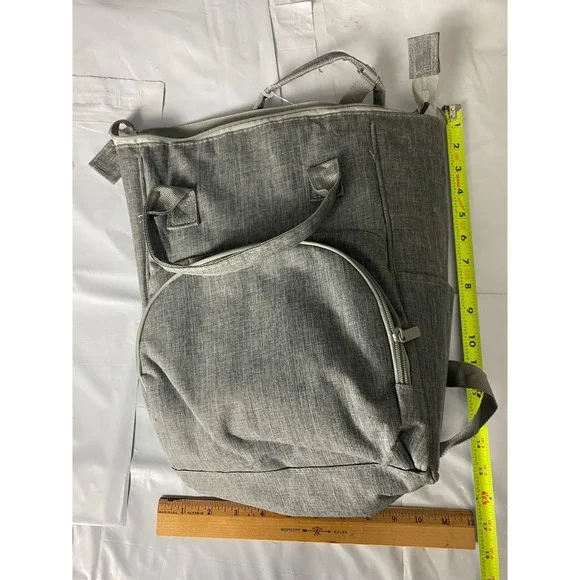 Gray Canvas Backpack Diaper Bag Utility Shoulder Tote Zip Pockets