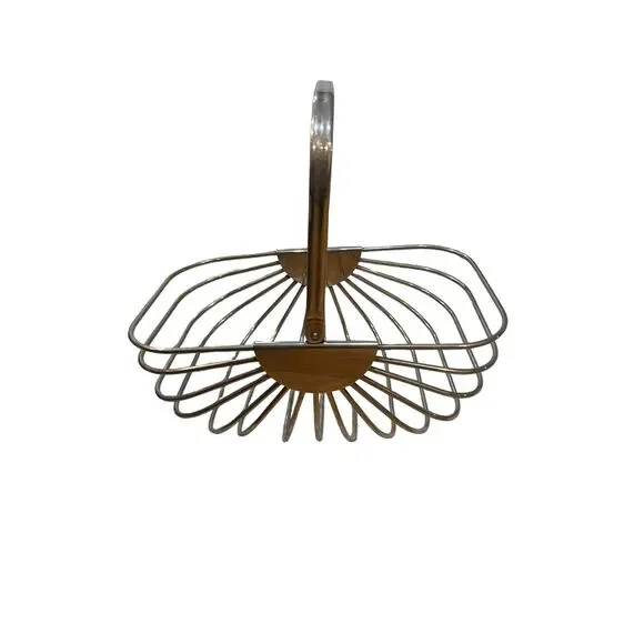 Godinger‎ Vintage Silver Metal Wire Fruit Basket Folding Handle GUC Art Deco