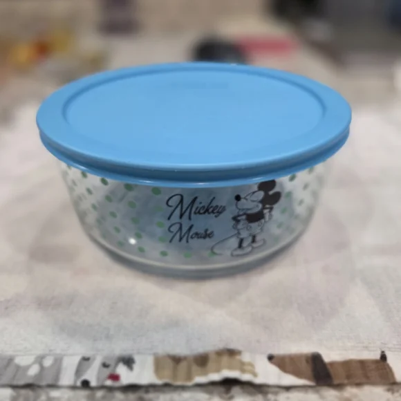 Pyrex Mickey Mouse Glass Storage Container with Blue Lid