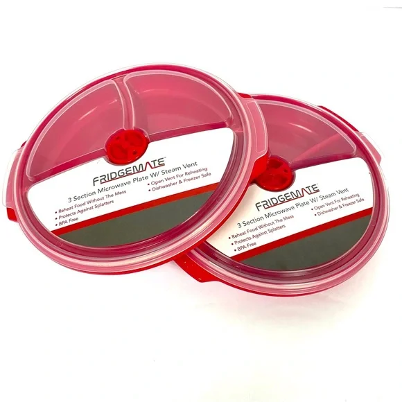 2 Pk Microwave Food Storage Containers 3 Section Divided Plates With Vented Lids