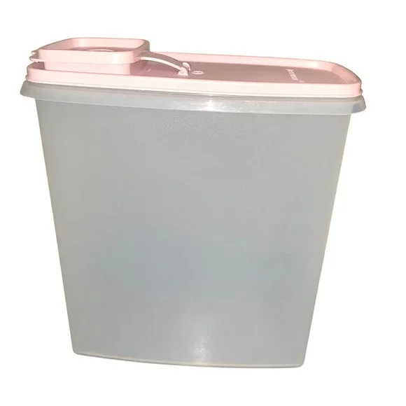 VTG Tupperware #1588-8 Pink Cereal Keeper-Red Lid. 9.5