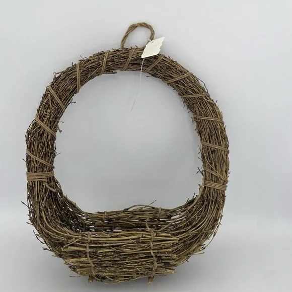 Vtg Woven Nest Wall Basket with Hang Loop Rustic Farmhouse Boho Decor Storage