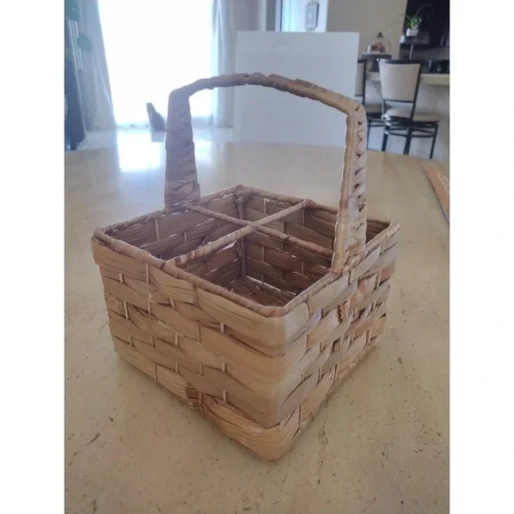 Utensil Flatware Caddy‎ Divided Basket Organizer Handmade Wicker Rattan