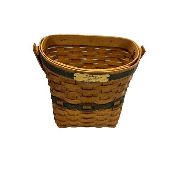 1998 Longaberger Glad Tidings Basket Green‎ Trim 8.75