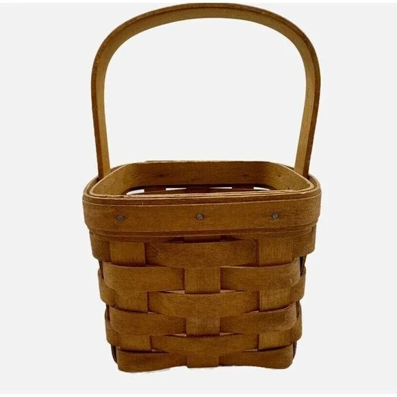 Longaberger 1992 Small Peg Basket with Handle 5 x 5 x 4.5