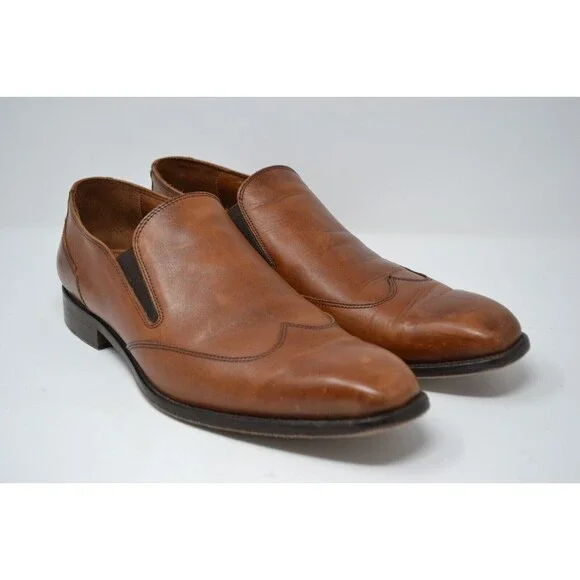 Men's Massimo Matteo Italy 10.5 M Brown Leather Oxford Slip on Dress Shoes 7741‎
