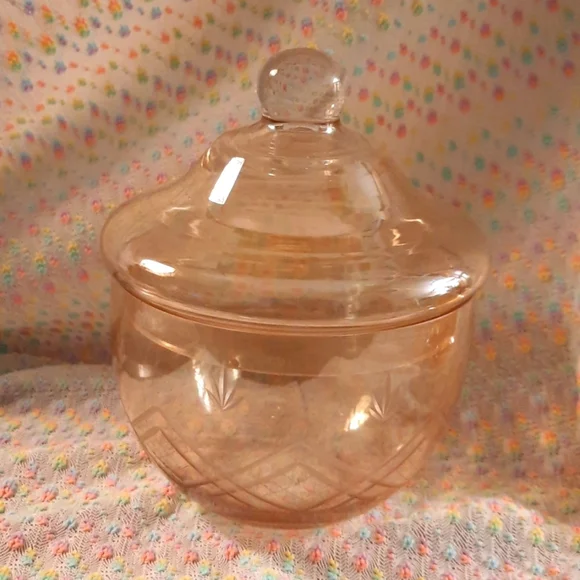Gorgeous light peach etched glass candy dish 7 inches