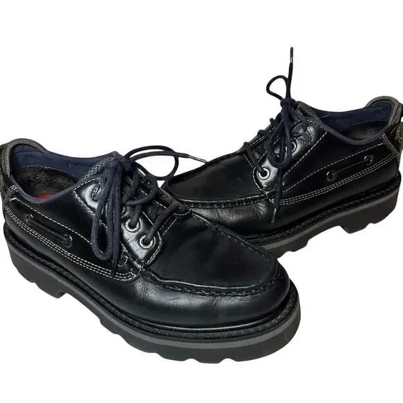 Tommy Hilfiger Size 8.5 Men Black Leather y2k Vintage Lace-Up Work Oxford Shoes