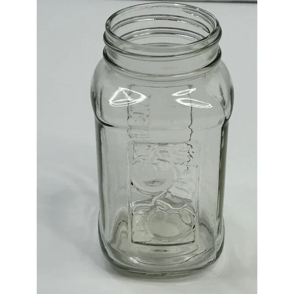 Vintage Embossed Tomatoes Design Square Clear Glass Mason Jar