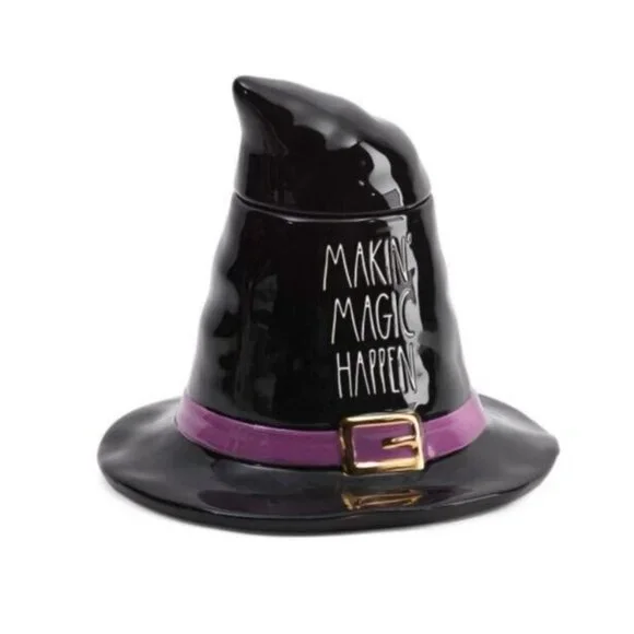 Rae Dunn Makin Magic Happen Witch Hat Ceramic Cookie Jar Canister 10 