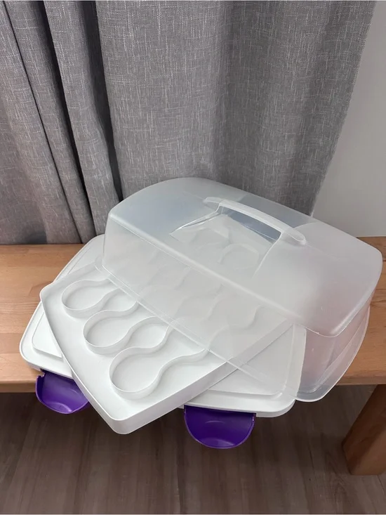 Wilton Clear Cupcake Carrier with White Trays and Purple Latches