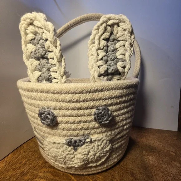 Woven Braided Rope Easter Bunny Rabbit Basket 8