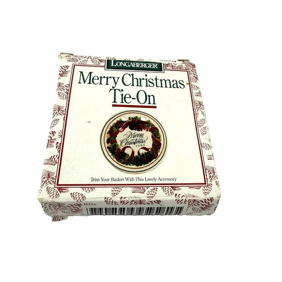 Longaberger Merry Christmas Ceramic Round Pottery Tie-On Vintage #31704