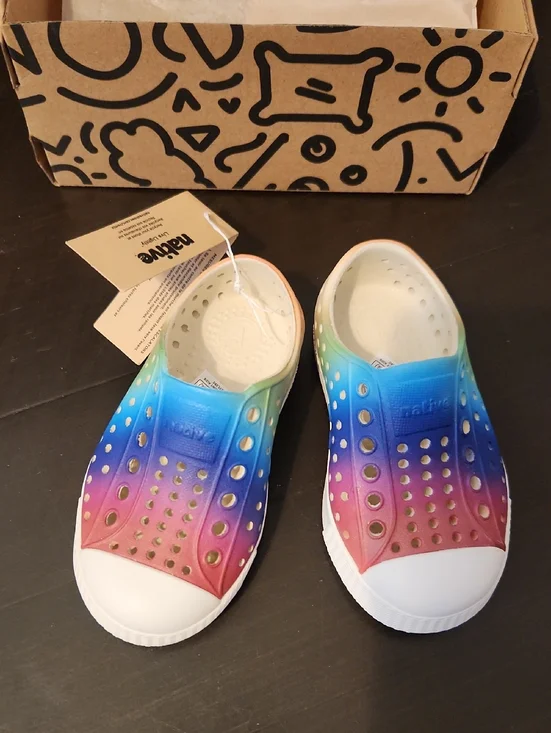Native Kids Jefferson Slip-On in Rainbow Gradient (Blue, Pink, Green)
