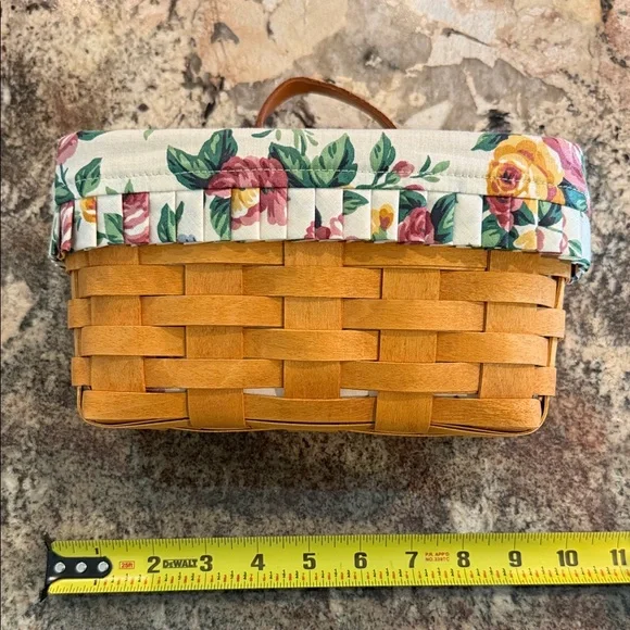 Longaberger Floral Lined Honey Oak Woven Basket
