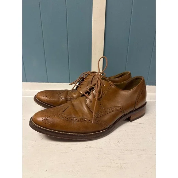 Cole Haan Mens Wingtip Oxford Brogue Shoes Brown Leather‎ Lace Up Dress Size 11