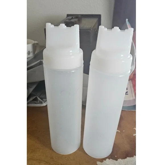 Set of 2 Triple Tip Squeeze Bottles Clear Plastic Sauce Condiment Dispensers