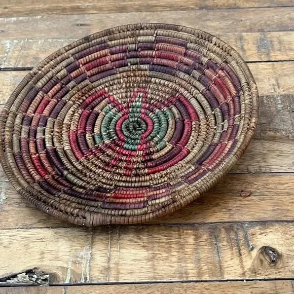 Vintage Colorful Hand Woven Coil Basket Wall Decor 9