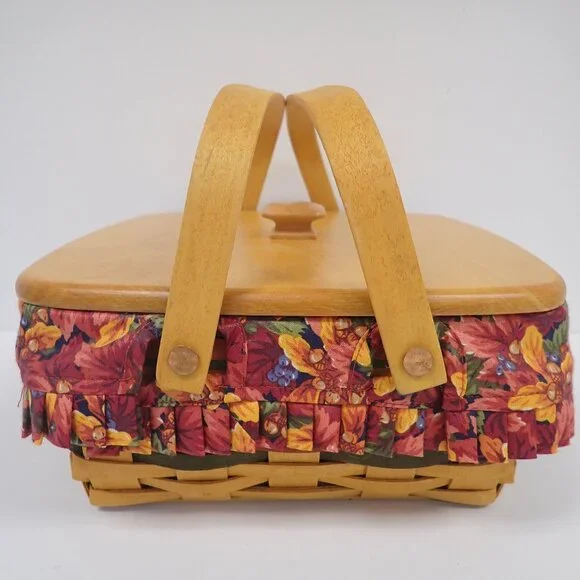 Vintage 1997 Shades of Autumn Longaberger Basket With Lid Red Fall Leaves Square