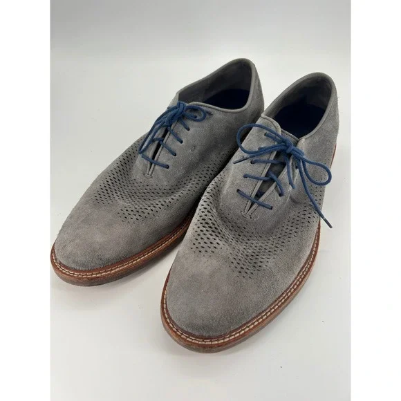 Cole Haan Grand.ØS Gray Suede Perforated Oxford Dress Shoes Men's 10.5M