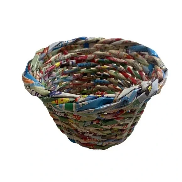 Up cycled Magazine Recycled Paper Weave Basket Planter Pot Holder Boho Unique