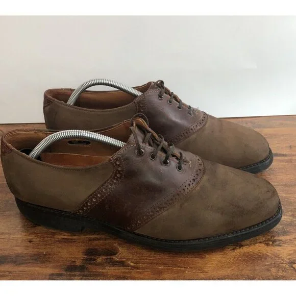 Allen Edmonds Prescott Men’s Size 10 D Brown Leather Suede Saddle Shoe‎ Vibram