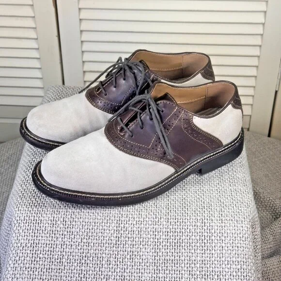 Bass Gosselin Men’s Saddle Shoes Sz 8 Two-Tone Suede Oxford Brown Beige 2011 Vtg