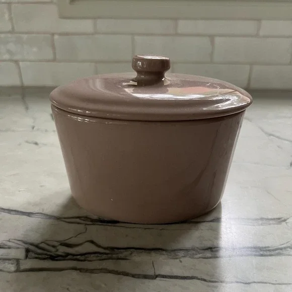 Taupe Cannister with‎ lid from Japan - midcentury