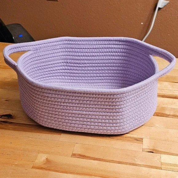 Lavender Purple Woven Cotton Rope Basket Oval Storage Bin with Handles Organizer