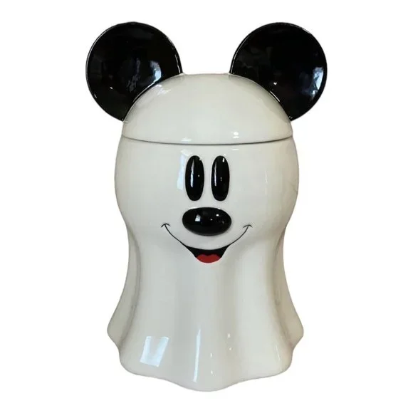 Disney’s Mickey‎ Mouse Ghost Halloween Cookie Jar Canister BOO Ears Candy Trick