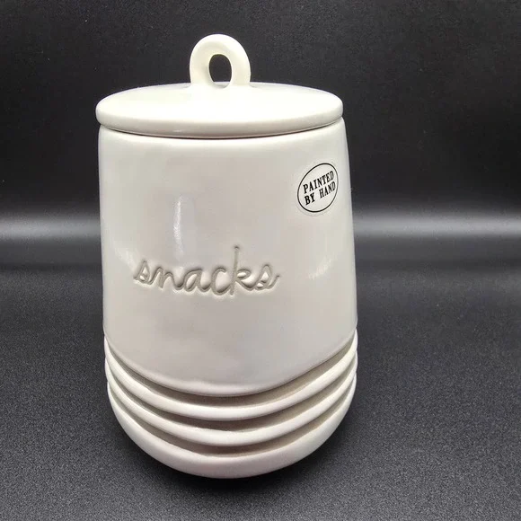 Rae Dunn Artisan Collection‎ Snacks Hand Painted Ceramic Treat Jar with Lid