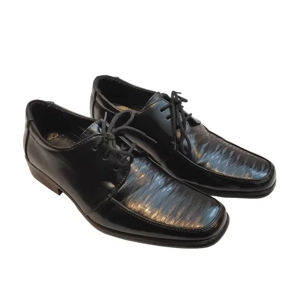 Mens Black Textured wedding Shoes Square Toe Oxfords shoes Size 10.5