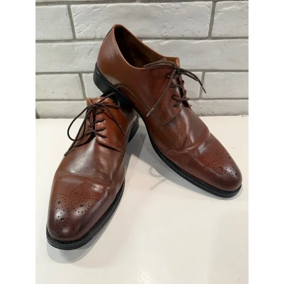 Kenneth Cole Abbott Lace Up Mens 12M Brown Leather Medallion Toe Oxford AB0011
