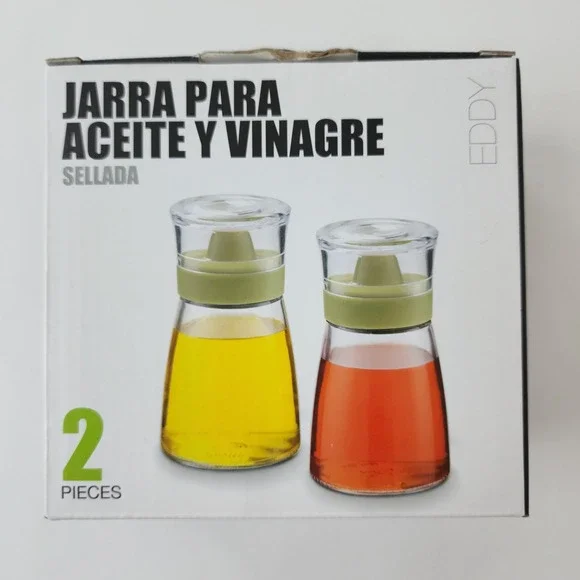 Eddy 2 Piece Airtight Oil and Vinegar Jar Set Non-Drip Silicone Spout Black