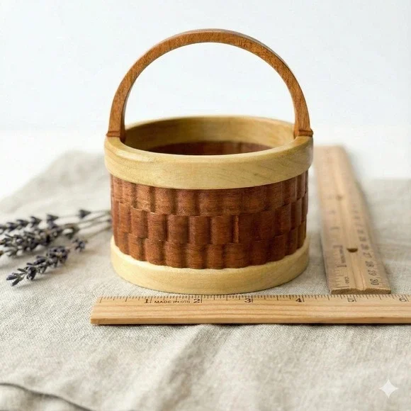 Vintage Handcrafted Wood Splint Mini Basket Signed‎ Marty Worth Cottagecore