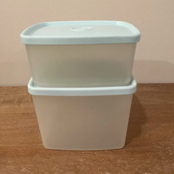 VTG Tupperware Sheer Freezer Storage Containers Mint Lids Made in USA Lot of‎ 2