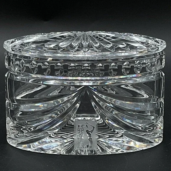 Waterford Crystal PGA Tour Logo Oval Trinket Jewelry Box with Lid and Box