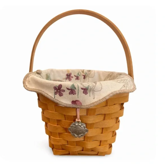 Longaberger Hope Basket Wood Lid Protector Floral Liner Farmhouse Cottage Decor