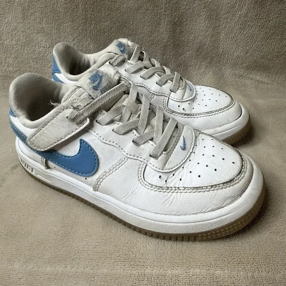 Nike Boys Sz 12 C Force 1 Low EasyOn Little Kid's Childs White Aquarius Blue