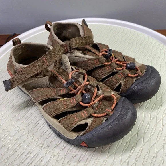 KEEN Water Shoes Sandals H2O Kids Youth Size 5 Brown Orange Fabric‎