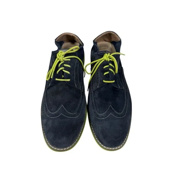 FLORSHEIM WINGTIP SHOES Blue Suede DERBY Chartreuse Sole Size 12M 14115-492‎