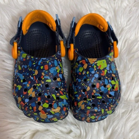 CROCS Kids Water Clog in Navy with Orange, Green & Blue Splatter