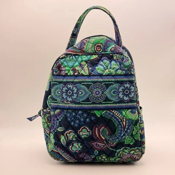 Vera Bradley Blue Green Paisley Quilted Lunch Bag Tote Zip Closure Floral