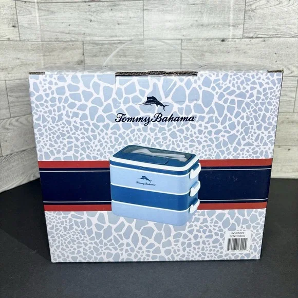 NIB Tommy Bahama Bento‎ Box/Lunch Box w/Handle, 3 Tier, Leak-proof, Plastic